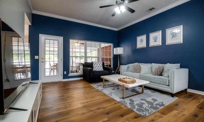 Hinesville House | Coastal-Themed Escape with King Beds and Patio Arcade Fun