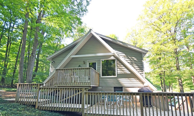 Empire Apartment | Condo in the woods with a firepit, washer/dryer, partial AC, & furnished deck