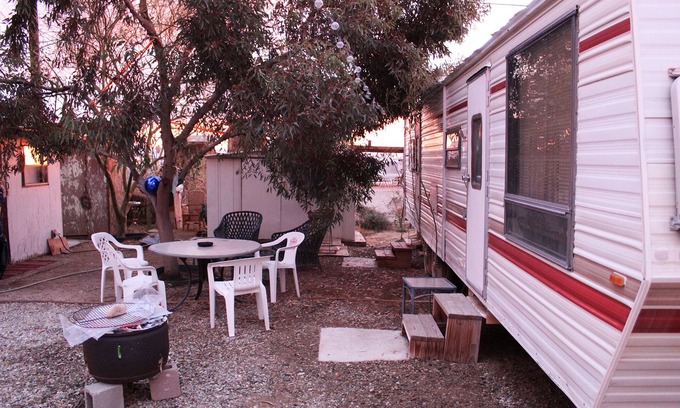 Bombay Beach House | Charming Safari-Style RV with AC in Peaceful Bombay Beach