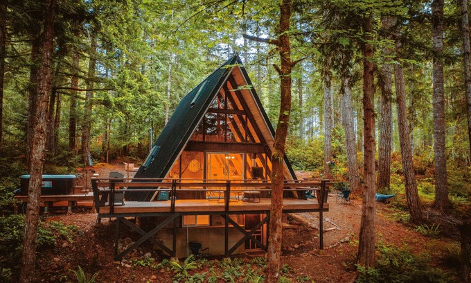 Seabeck Cabin | Cozy A-Frame Cabin, Private Hot tub and Hood Canal view. Pet-Friendly!