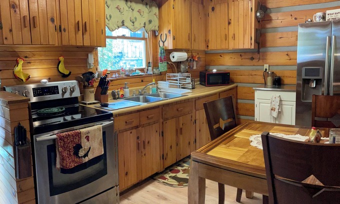 Topton Cabin | Cozy cabin for 4, 2 King size beds. Porch with view of lake. Full kitchen.