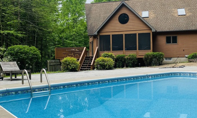 Dalton Ski Chalet | Inviting Cedar Chalet with Heated Pool and Lake View