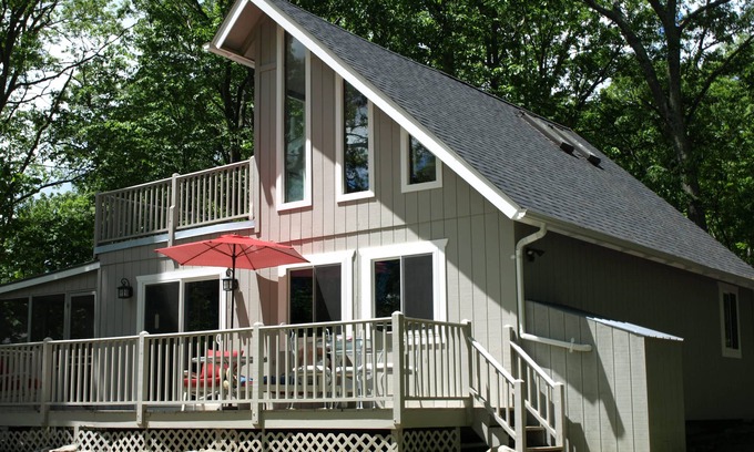 Bushkill House | Inviting Pocono Chalet with Pool and Scenic Views