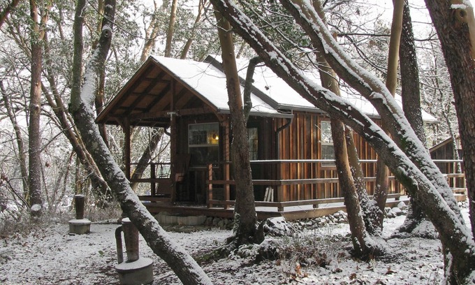 Medford Cabin | Tranquil Creekside Cabin with Ocean View and Spa Amenities