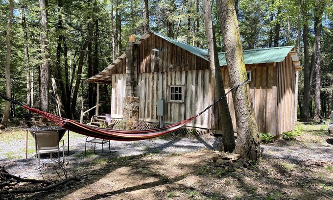 Aurora Cabin | Cozy Creekside Log Cabin with Firepit near Quaint Towns