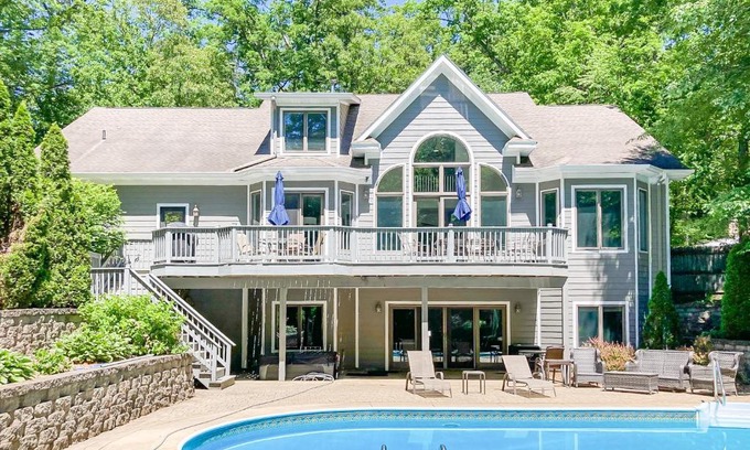 New Buffalo House | Inviting Creekside Retreat with Pool and Hot Tub Amenities