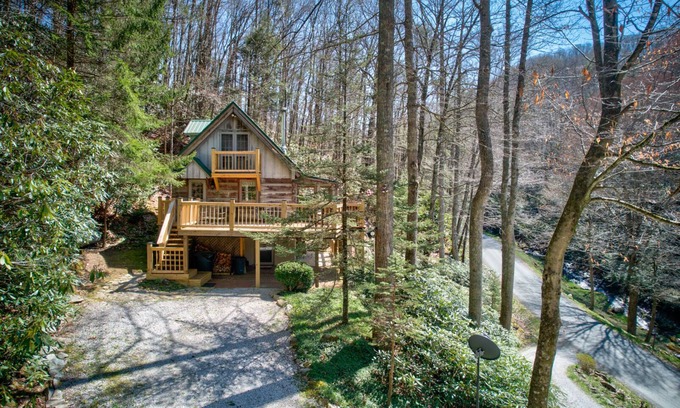 Elk Park House | Cozy Creeksong Cabin: Fire Pit & Large Creek Retreat
