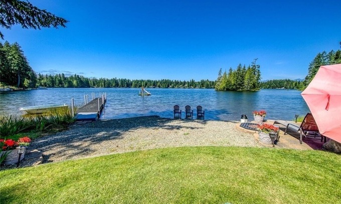 West Hills House | Scenic Lake-Front Log Cabin Estate with Pool & Mountain Views