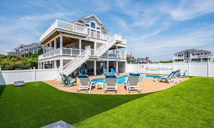 Corolla Village House | Da Kine By Da C: Dog-Friendly, Oceanside Home in Ocean Sands, Private Heated Pool