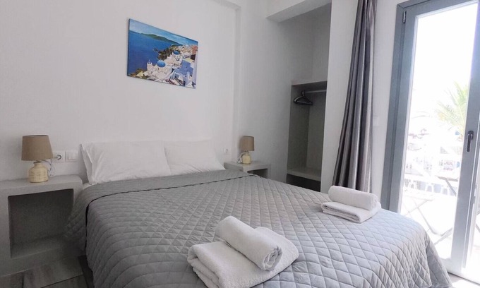 Perissa Apartment | Top-Rated Double Room Steps from Perissa Beach with Pool