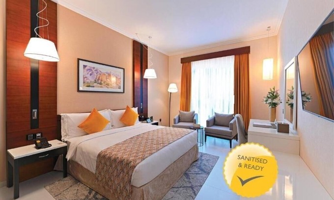 Al Barsha 1 Hotel | Deluxe Room Steps from Mall of Emirates with Spa & Kitchen