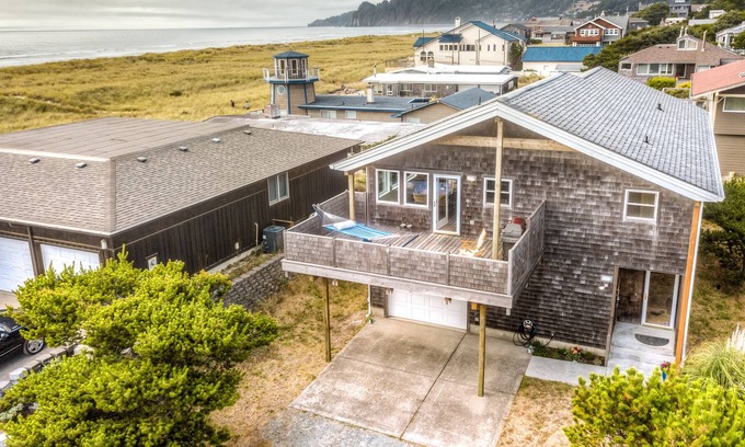 Manzanita House | Dog-friendly home with ocean views, deck, hammock, gas grill & gas fireplace
