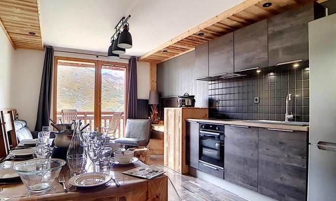 Les Bruyeres Apartment | Renovated Duplex Steps from Ski Slopes with Balcony