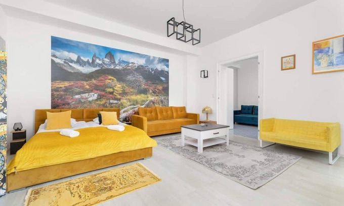Bytom Apartment | Modern Yellow Apartment for 6 in Bytom with Kitchen Access