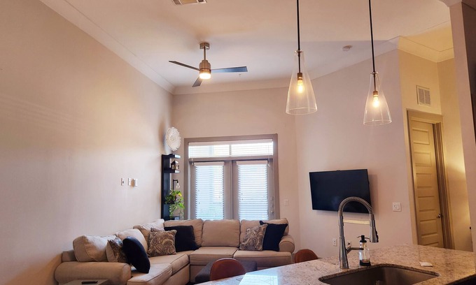 Garland Apartment | Modern Family Retreat with Pool and Pet-Friendly Amenities