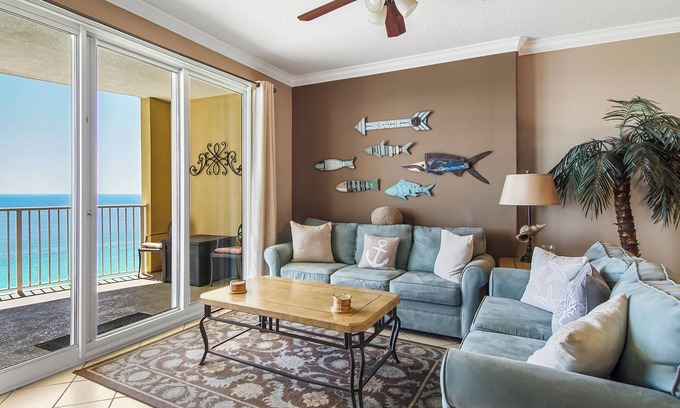 West Panama City Beach Condo | Beachfront Condo with Assigned Parking & Ocean Views