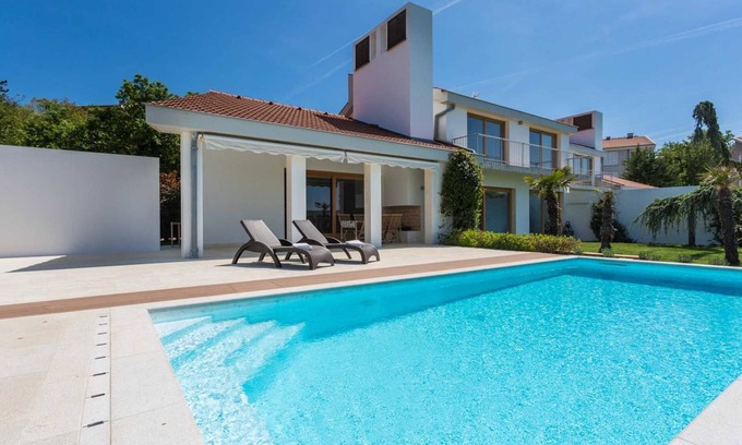 Klimno Villa | Modern Casa Vidmar: Ocean View, Pool, and Top Guest Rating