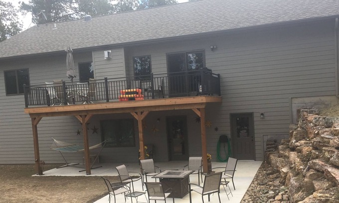 Custer House | Relax by the Fire Table in Our Scenic Backyard Retreat