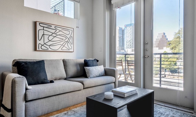 Waller Creek District Apartment | Inviting Downtown Studio with Gym & Deck, Pet Friendly