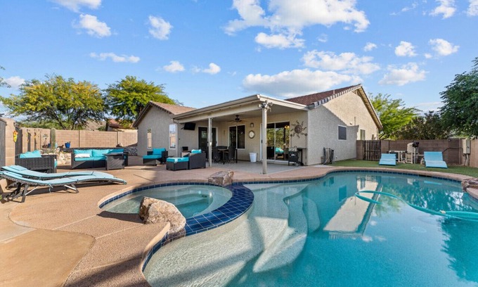 Santa Rita Ranch House | Desert Mountain Oasis: Family-Friendly Retreat with Spa & Pool
