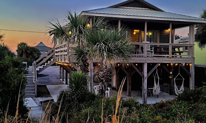 Folly Beach House | Oceanfront Retreat with Full-Length Porch & Beach Gear Credit