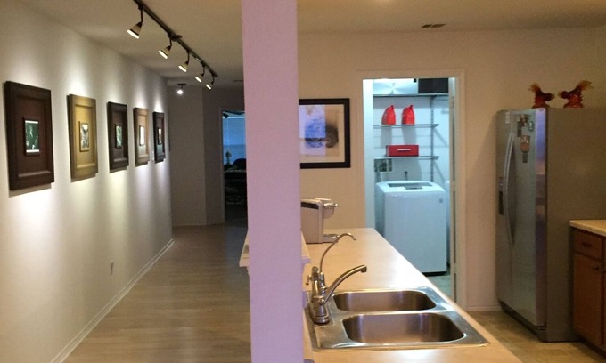 Timberwood Park House | Impressive Gallery Hallway with Private Office Space