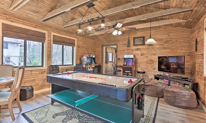Locust Lake Village House | Bear Den: Rustic Pocono Lake Home with Game Room & Spa