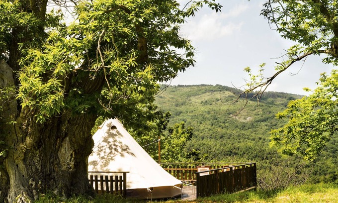 Santa Fiora RV Rental | Experience Valley Views in Our Unique Cotton Glamping Tent