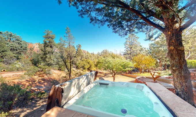 West Sedona Cottage | Inviting Sedona Home with Hot Tub & Scenic Mountain Views