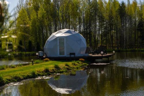 Vilnius County Cabin | Exceptional Greenery Kupolai with Ocean Views & Hot Tub