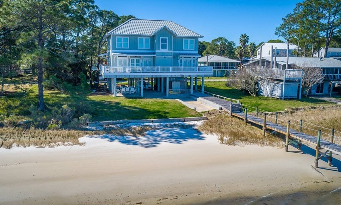 Alligator Point House | Beachfront Retreat with Dock, Pool & Tiki Bar Access