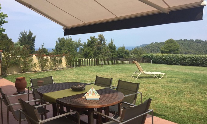 Siviri Villa | Idyllic Hill Summer Villa by Pine Forest with Private Beach
