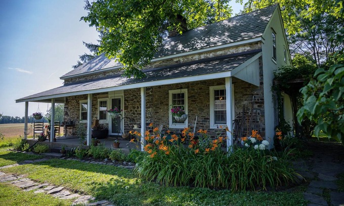 Baptistown House | Historic Stone Farmhouse with Pool & Wood-Fired Hot Tub