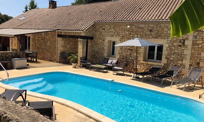Pressignac-Vicq Villa | Exceptional Stone Retreat with Heated Pool & Spa Amenities