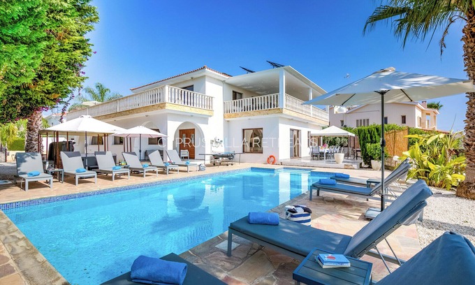 Agios Georgios Pegeias Villa | Idyllic Villa Steps from Beach with Heated Pool & Hot Tub