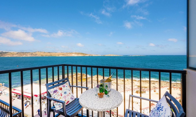 Bugibba Apartment | Family-Friendly Islet Seafront Apartment with Ocean Views