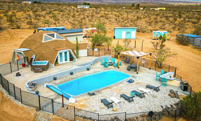 Landers House | Tranquil Oasis Dome House near Joshua Tree with Heated Pool