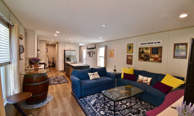 Bath House | Kamp Keuka - Colorful & Spacious 3BR Getaway in Wine Country