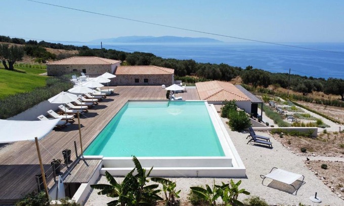 Mousata Villa | Kefi Spitia Villa: Oceanfront Escape with Pool & Hot Tub