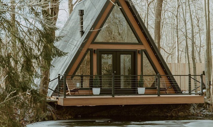 Navarre Cabin | Enchanting Waterfront A-Frame with Fireplace & Soaker Tub