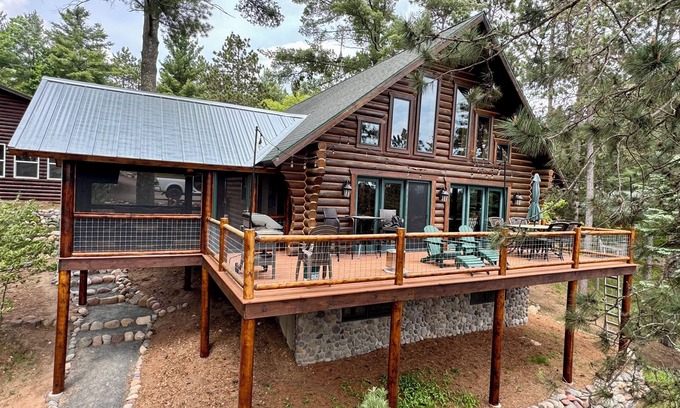 Solon Springs Cabin | Lake Front Log Cabin on ATV Trails with Pool and Views