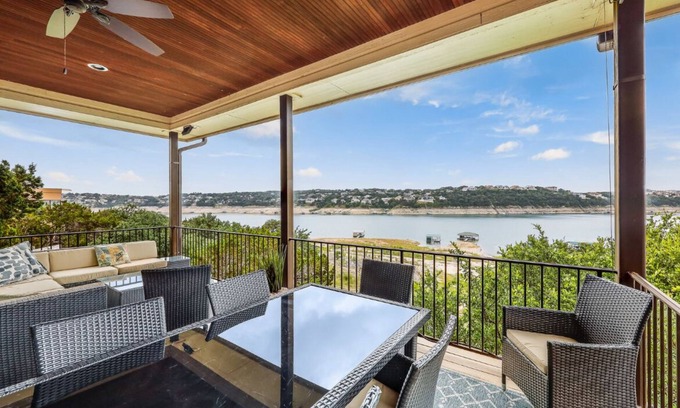 Point Venture House | Lakefront w gourmet kitchen, open living, multiple decks/patios, hot tub, dock