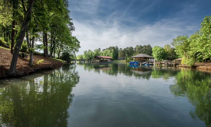 Barium Springs House | Serene Lakeside Landing with Private Dock & Pool Amenities
