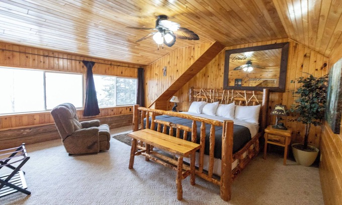 Nevis House | Serene Log Home Getaway with Lake View and Water Toys
