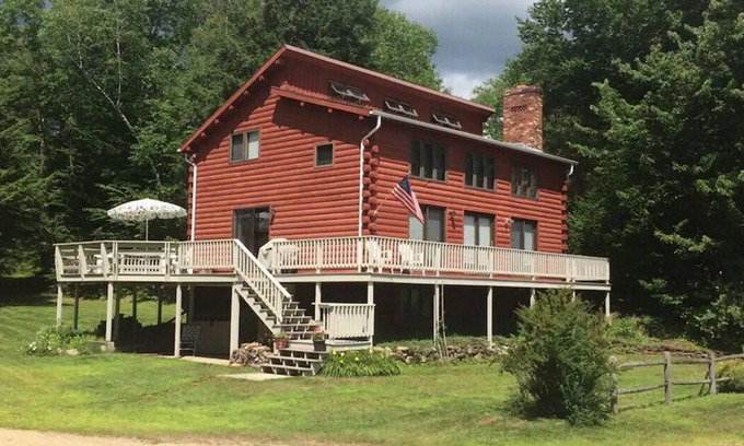 Bryant Pond House | Cozy Log House with Lake Views, Pool, and Kayaking Fun