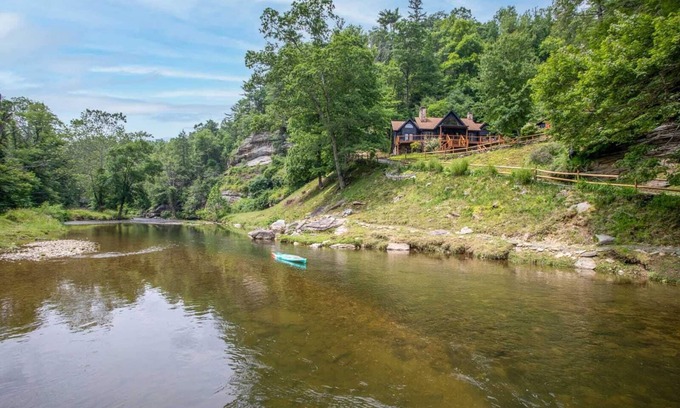 Sugar Grove Cabin | Inviting Riverside Cabin with Spa, Hot Tub & Breakfast