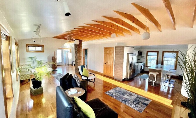 Medford Apartment | Trendy Loft with Inspiring Views and Hot Tub Amenities