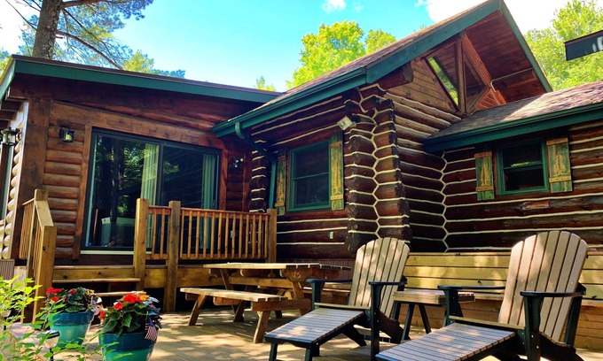 Stone Lake Cabin | Scenic Log Cabin Retreat on 19 Mile Long Lake with Dock