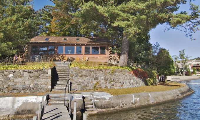 Lake George House | Serene Log Cabin on Lake George with Dock & Spa Amenities