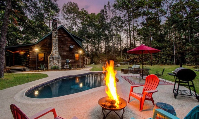 Waller Cabin | Log Cabin Retreat with Pool, Trampoline, and more!
